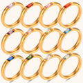 Dingran Minimalist Jewelry Square AAA Zircon Rings Gold Plated Stainless Steel Colorful Birth Stone Ring