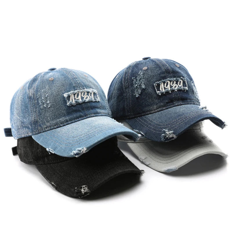 Wholesale 6 Panel Vintage Washed Denim Fitted Dad Hats Custom Embroidery Logo Outdoor Baseball Caps