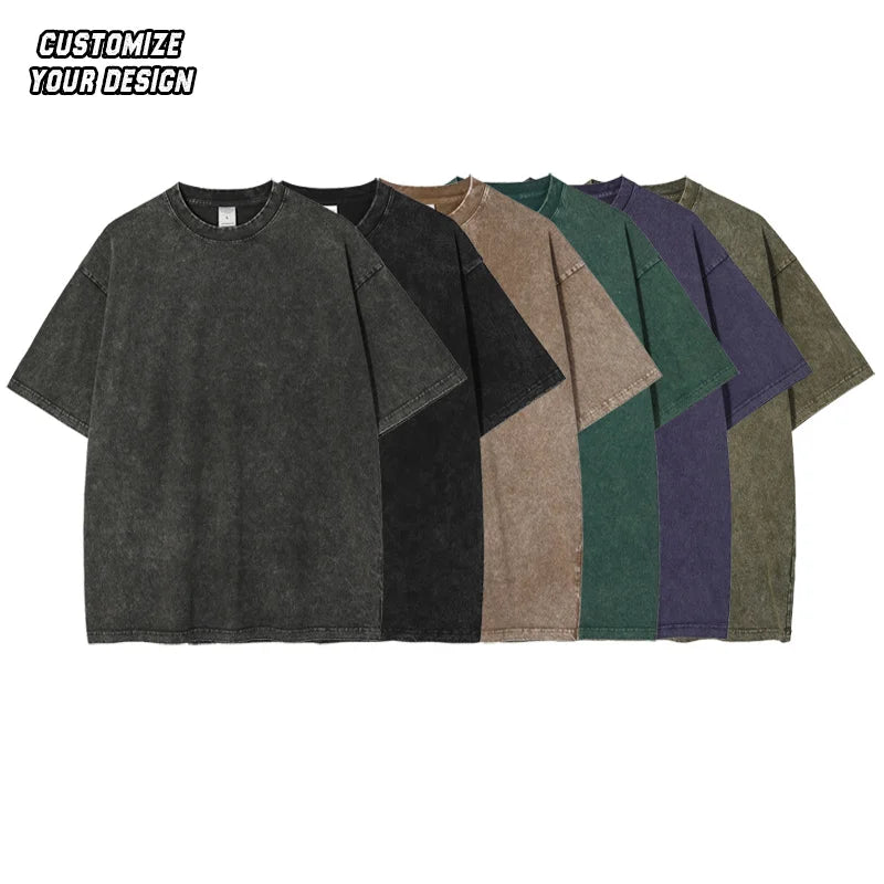 Wholesale Custom Unisex Vintage Oversized 100% Cotton T-Shirt Heavyweight Long Loose Fit Washed Neck T-shirts