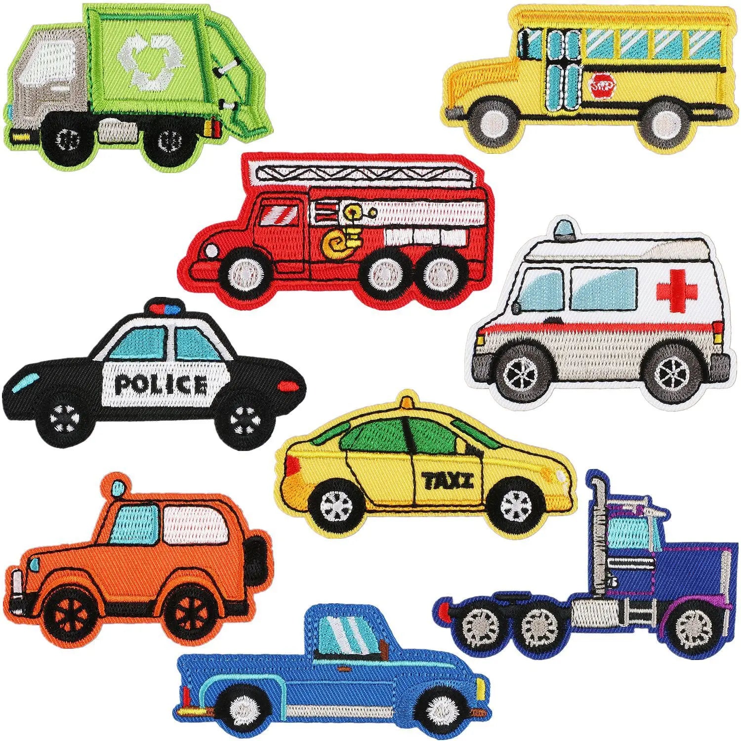 New Sanitation Vehicles Ambulance Taxi Iron on Embroidery Car Patches for Clothing Decoration