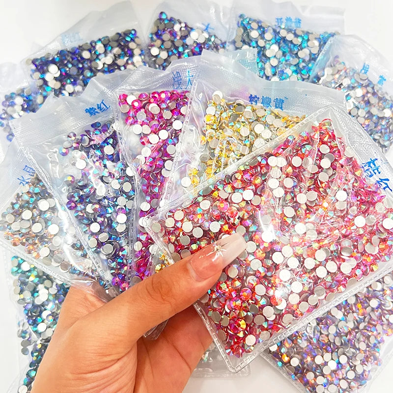 Wholesale Ss6 Ss8 Ss10 Ss12 Ss16 Ss20 Ss30 Crystal AB Round Flatback Rhinestone Glass Strass Stones Stickers for Decoration