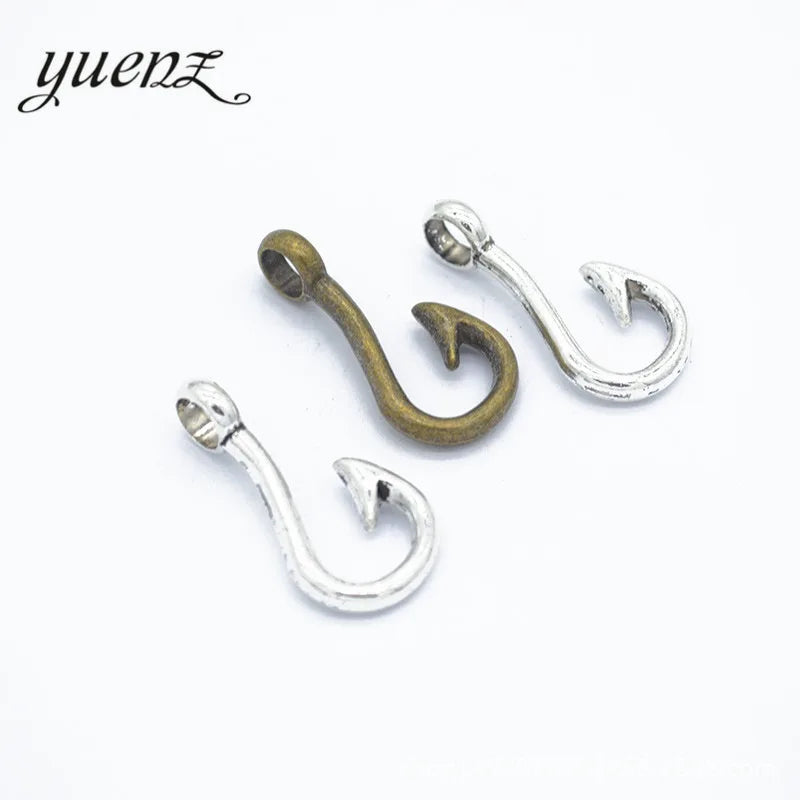 YuenZ Antique Silver Plated Fish Hook Charms Metal Pendants for Jewelry Making DIY Handmade Craft 31*16mm H19