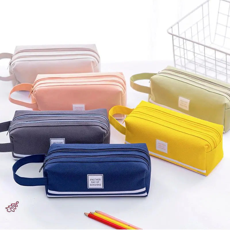Custom Creative Preppy Style Large Capacity Pencil Bag Double Zippers  Durable  Oxford Pencil case