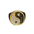 Hot Sale 18K Gold Plated Full Diamond Tai Chi Black White Yin Yang Fish Ring Hip Hop Style Stainless Steel Jewelry Christians