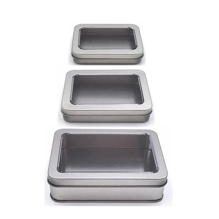 Square Storage Tin  Container Window Tin Case Nail Clippers Tweezers Nail Tools Slip Lid Tin Box