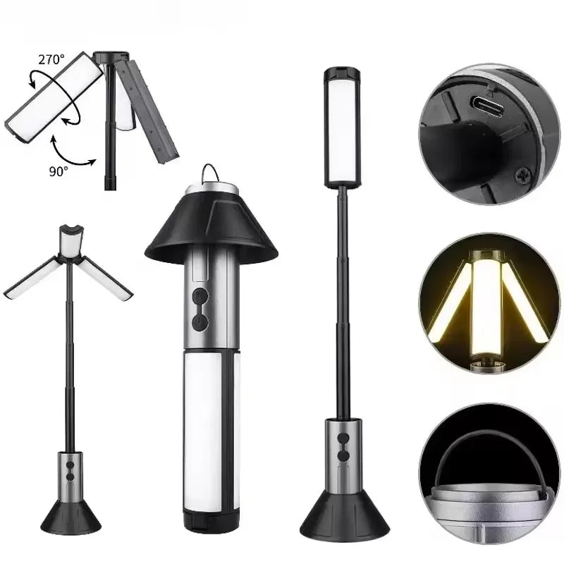 High Power 30W Portable LED Camping Lantern Multi-Function Retractable Flashlight with Long Distance Zoom ABS Lamp Body