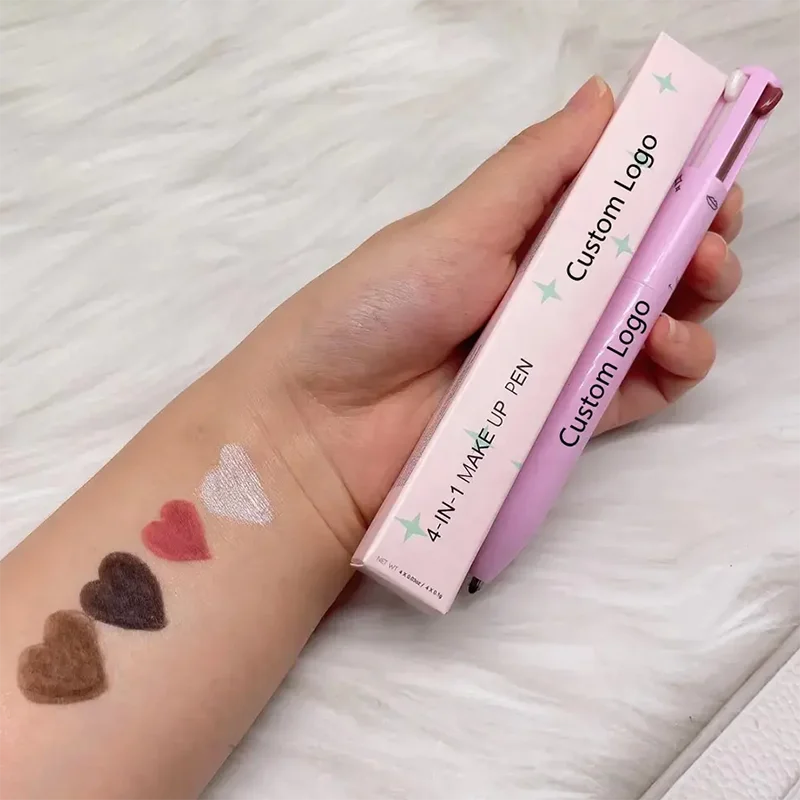 4 in 1 Customizable Portable Makeup Pen Private Label Eyeliner Eyebrow Pen Lip Liner Highlighter for Eye Makeup