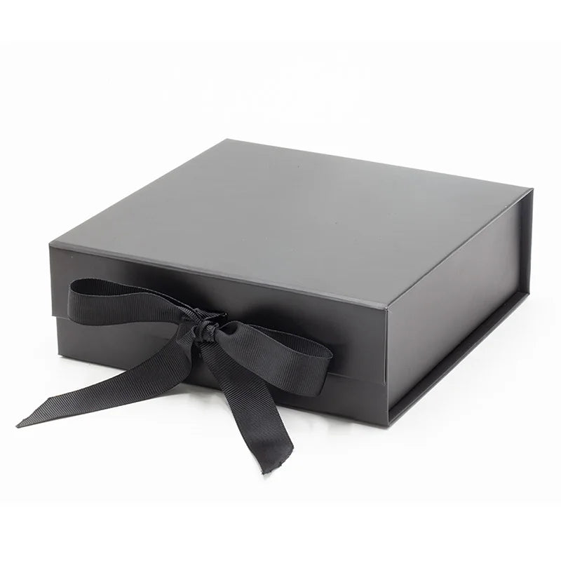 Custom Luxury Wholesale Black square Magnetic Gift Box Packaging with Ribbon