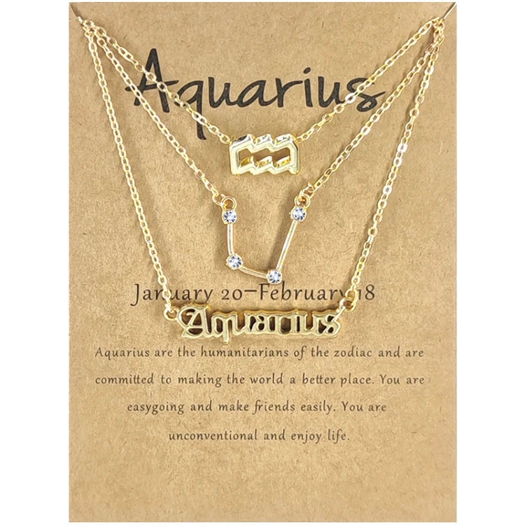 G189 Hot Sale 3 Piece Set of Symbol Alphabet Clavicle Chain Retro Starry Sky English Letter Twelve Horoscope Zodiac Necklace Set