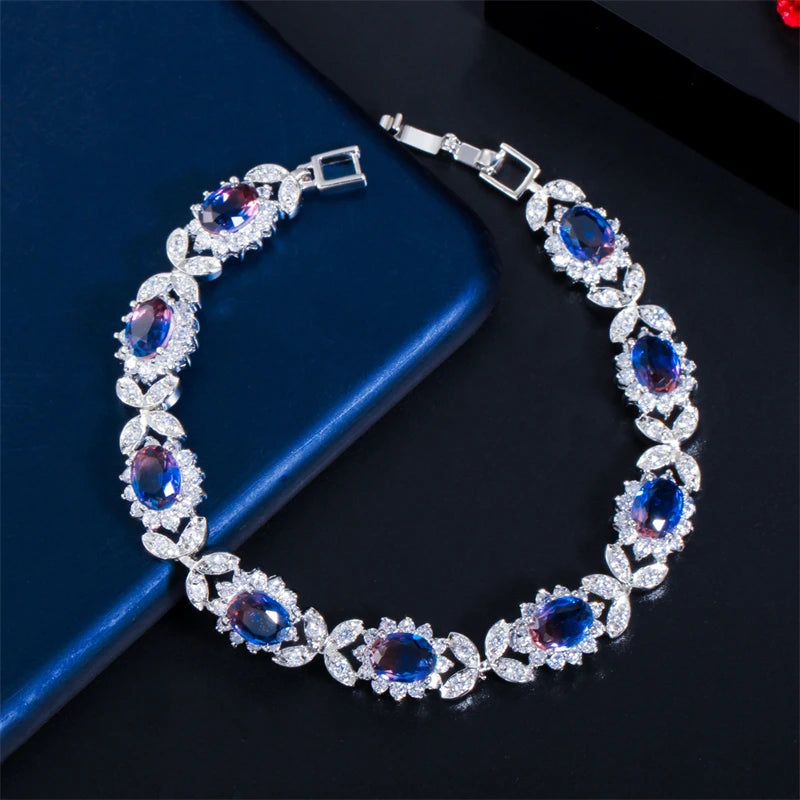 New Design Big Fashion Bracelets Colorful Round Cut Cubic Zircon Flower Bracelet Women Wedding Party Bracelet Friendship Jewelry