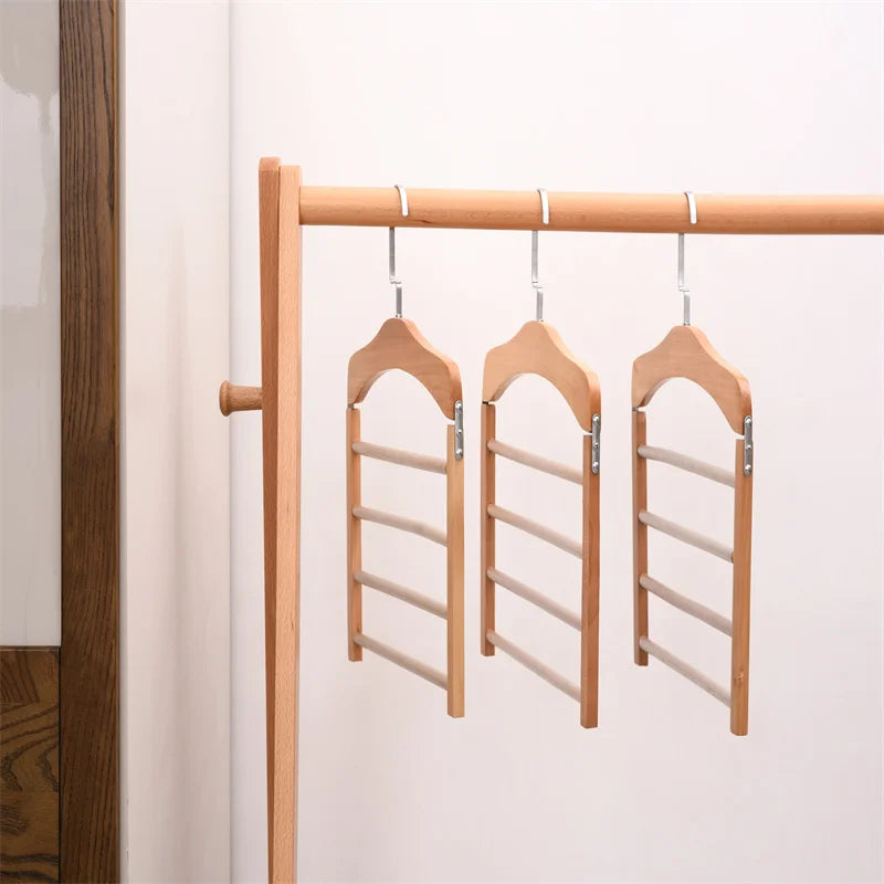 Clothes Trouser Hanger Multi-functional Wooden 30 Stand Aluminum Single Clothing Organizer Rectangle User MK5 Wood Color 9 Wire