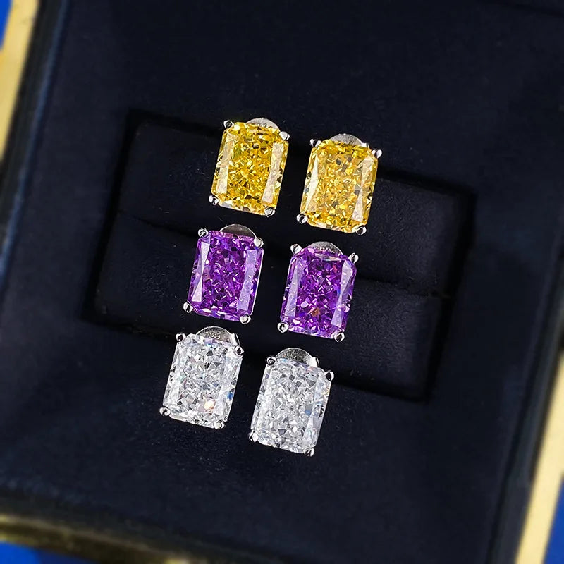 Jewelry Supplier Wholesale 925 Sterling Silver Radian High-Carat Diamond Earrings in Yellow White and Purple