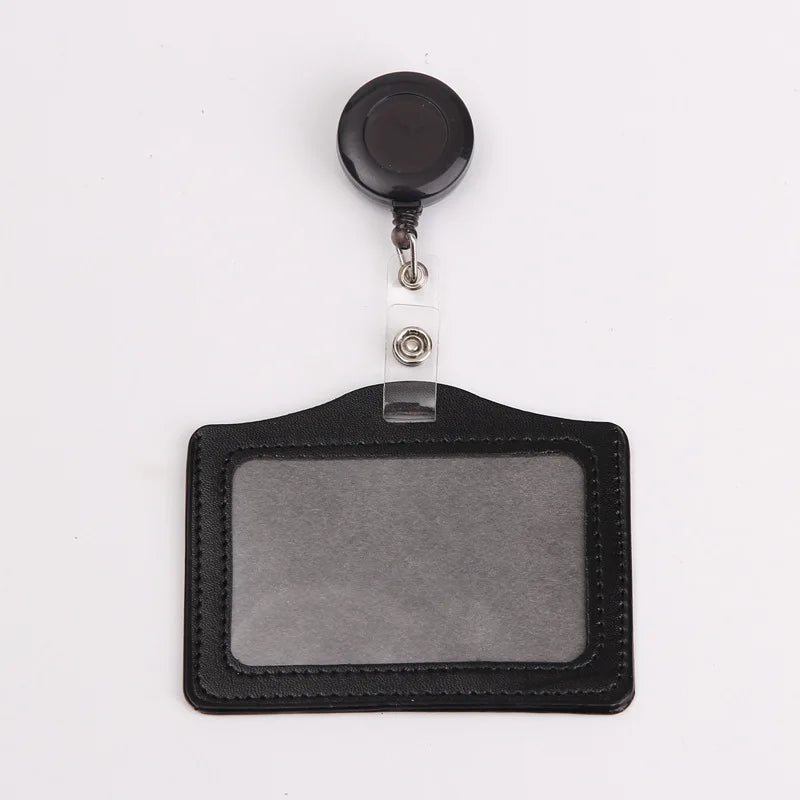 Hot Selling PU Leather ID Name Tag Card Holder with Retractable Badge Reel Easy Pull String Yoyo with Custom Your Logo