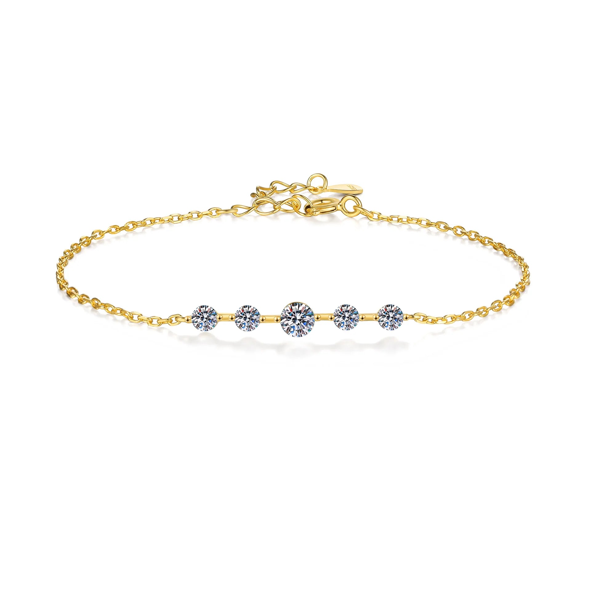 Factory Wholesale Korean Minimalist Jewelry 18k Gold Plated S925 Silver VVS Real Moissanite Adjustable Bracelet for Women