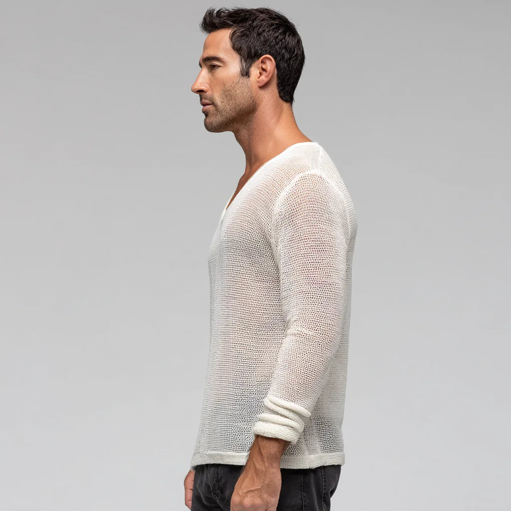 Modern Men's Mesh-Knit V-Neck Sweater Lightweight Breathable Pullover for Warm Weather