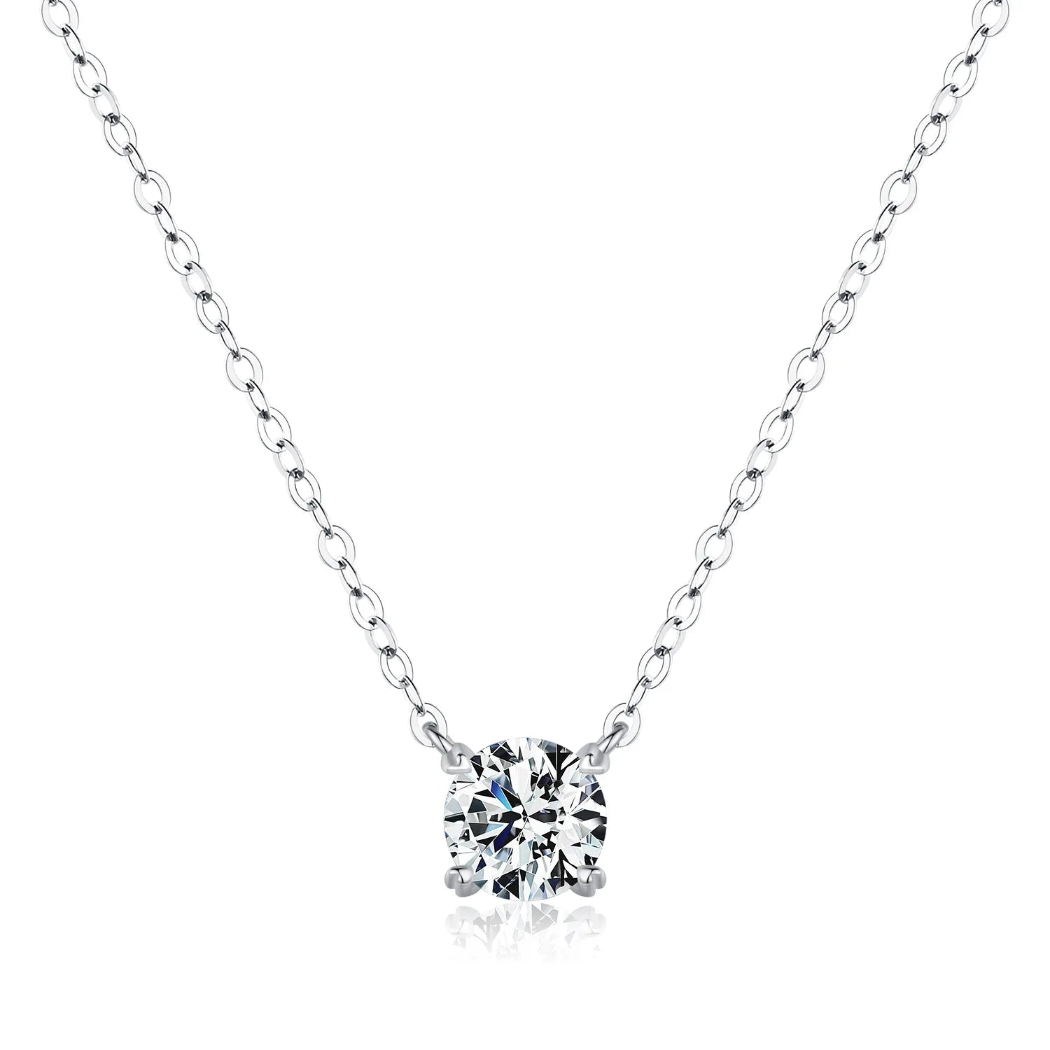 Fashion Simple Diamond Clavicle Chain 925 Sterling Silver Shiny D Color VVS Clarity Round 0.8ct Moissanite Necklace for Women