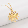 Flower Necklace for Women Stainless Steel Chain Necklace Vintage Sacred Geometry Amulet Jewelry Party Gift