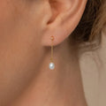 Dainty Fresh Pearl Jewelry 925 Sterling Silver Cz Pave Long Chain Fresh Pearl Drop Earrings for Women
