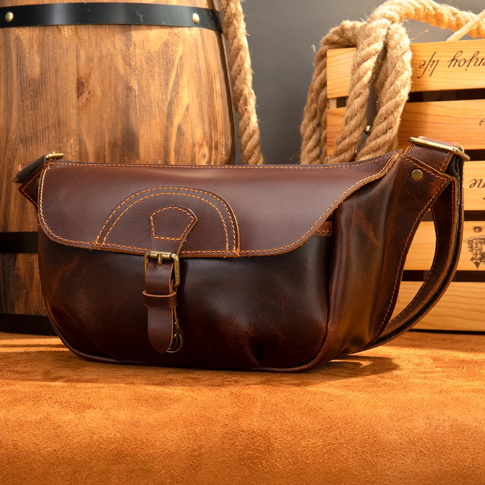 MARRANT Crazy Horse Genuine Leather Chest Bags Travel Hiking Daypack Leather Men Crossbody Shoulder Sling Bag Chest Bag for Men