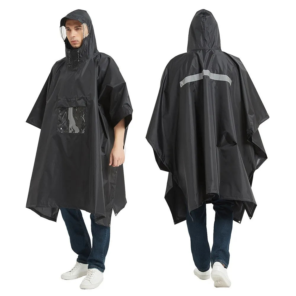 Multifunctional Lightweight Waterproof Hooded Rain Poncho Raincoat for Men Women Outdoor Hiking Cycling Camping Mat Canopy Shelt