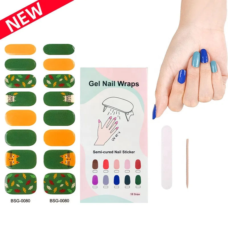 Factory Supplier's New Designs Custom 3D Plastic Gel Nail Sticker Wraps Semi-Cured Full Nail Polish Strips