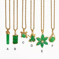 NZ1485 18k Gold Plated CZ Paved Chinese Style Genuine Green Jade Buddha Pillar Heart Turtle Phoenix Ornament Amulet Necklace