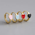 SP Cute Minimalist Enamel Heart Hoops S925 Sterling Silver Heart Enamel Hoop Earrings
