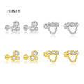 FUAMAY 2023 Trendy White Zircon Trio CZ Flat Back Earrings Gold Plated Emerald Cut for Anniversary Party Gift