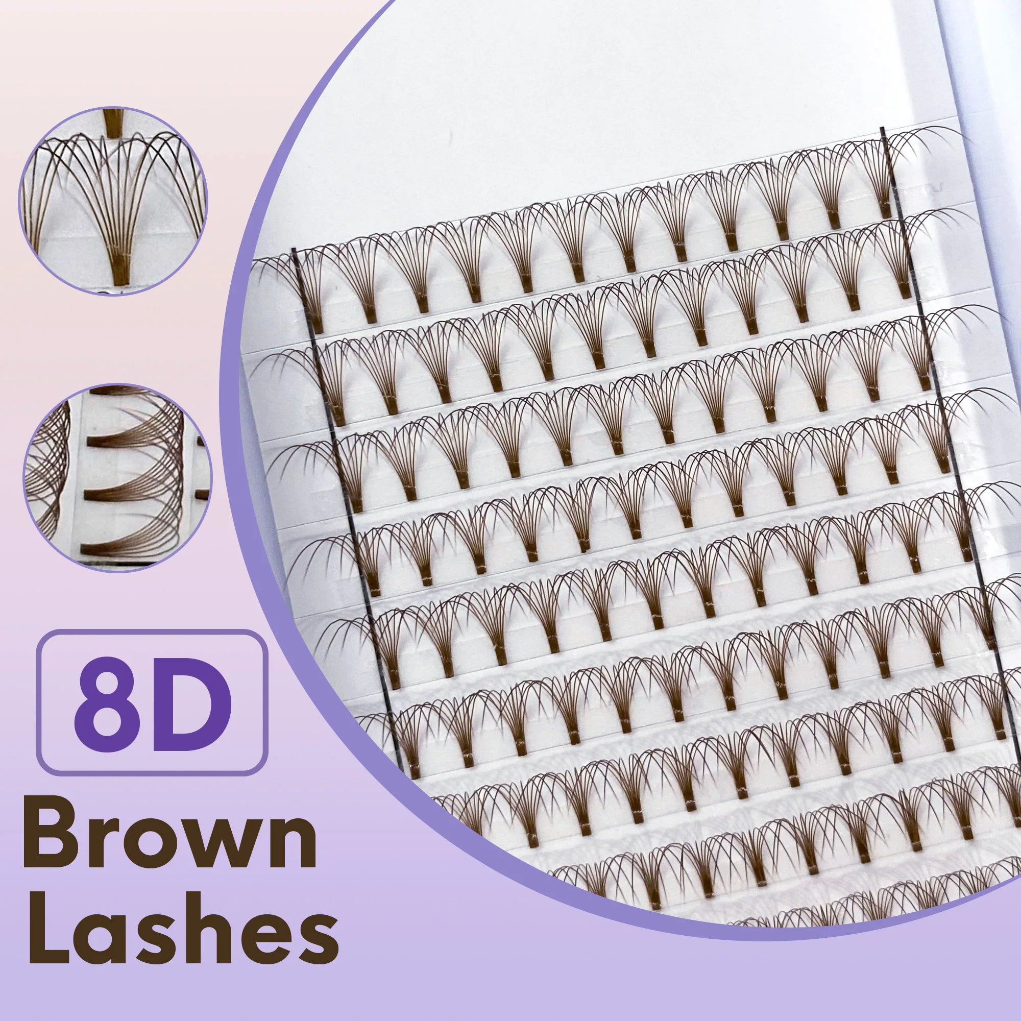 Brown 8D 0.07mm Premade Volume Fan Eyelash Extension Faux Mink Heat Bonded Lashes