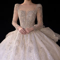 Guangzhou Auyan Cross Border Bride Long Sleeves Tails Elegant Satin Wedding Dresses for Women Gowns