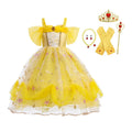 Hot Sale Embroidery Off Shoulder Kids Girl TV Movie Costume Beauty and the Beast Cosplay Costumes Party Fancy Dress