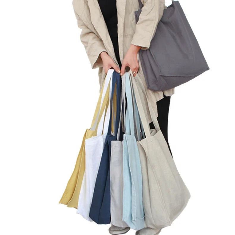 Wholesale Custom Large Cotton Linen Tote Bag Reusable Logo Printed Shopping Bag