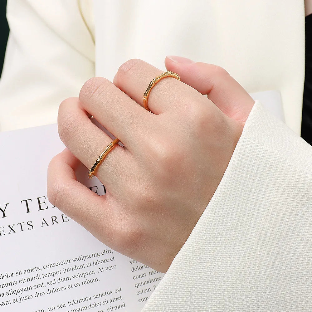 New Fashion Cute Design Titanium 316L Stainless Steel Bamboo Ring for Women Jewelry