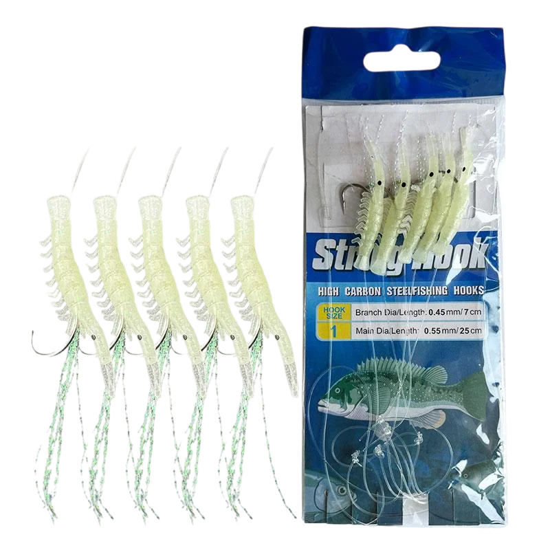 MR Glow Soft Shrimp Rigs String Hook Fishing Lure Sabiki Rigs Fishing Bait Seafishing Saltwater Flash Sabiki Rigs Tackle
