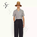 Wholesale Custom Logo Cotton Men Plus Size Collar Stripe Linen Blend Plain Graphic Short Sleeve Blouses Shirt for Men