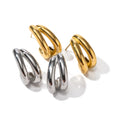 Wholesale Fashion Jewelry New Trendy Earring Silver and 18K Gold Plated Chic Double Rows Stainless Steel Hoop Earrings for Women