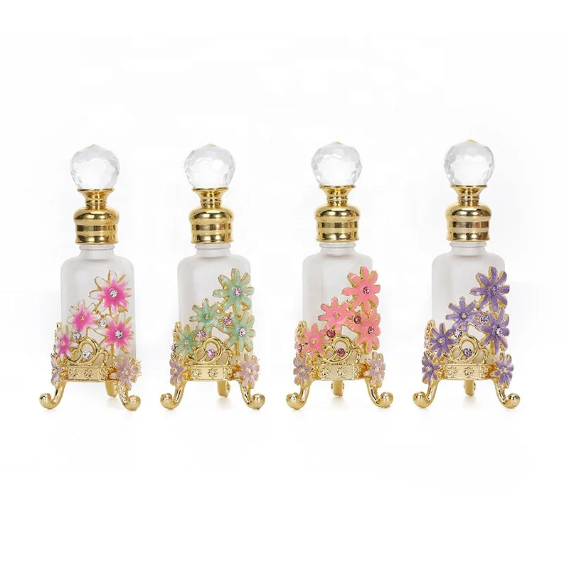12ml Arab Patented Chrysanthemum Flower Metal Perfume Bottle Essential 0il Attar Glass Refillable Bottles Factory Outlet#12201