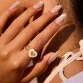 J&D 18K Gold PVD Plating Stainless Steel White Enamel Double Heart Mother's Day Jewelry Open Ring
