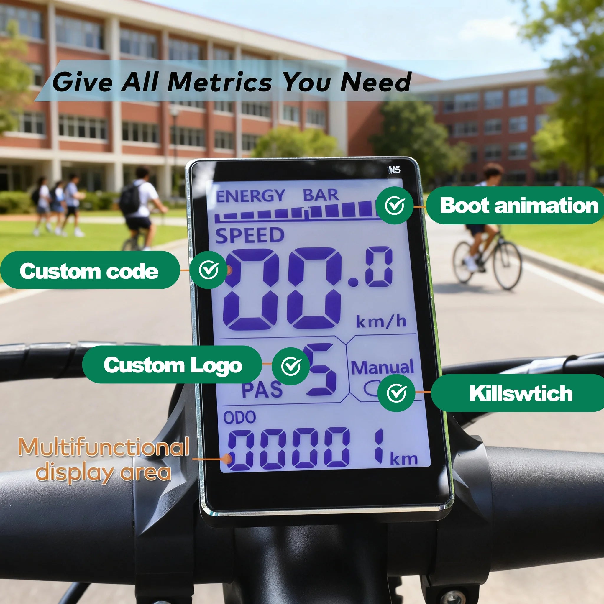 Ultra-Durable Waterproof Digital Bike Computer Smart LCD with Integrated EBike Display & UART.2 Interface Cycling Accessories