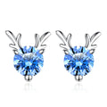 Dainty 925 Silver Plated Cubic Zirconia Deer Antler Women Stud Earring Jewelry