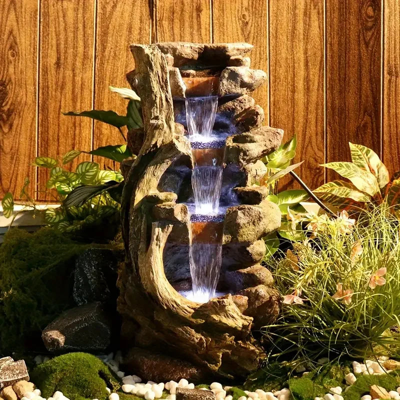 Hot Sale Resin Waterfall Fountain with LED Light Natural Stone Texture & Wood Branch Decor Indoor Wall Water Feature for Home