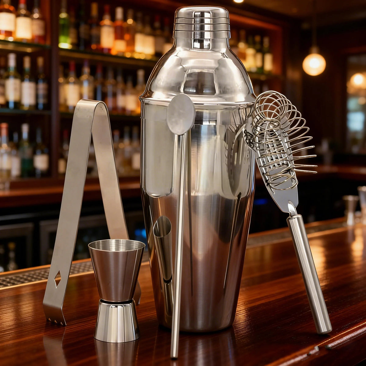 5pcs Set Stainless Steel Cocktail Shaker Set 550ml Martini Shaker Bottle Bar Bartender Accessories Gift Box