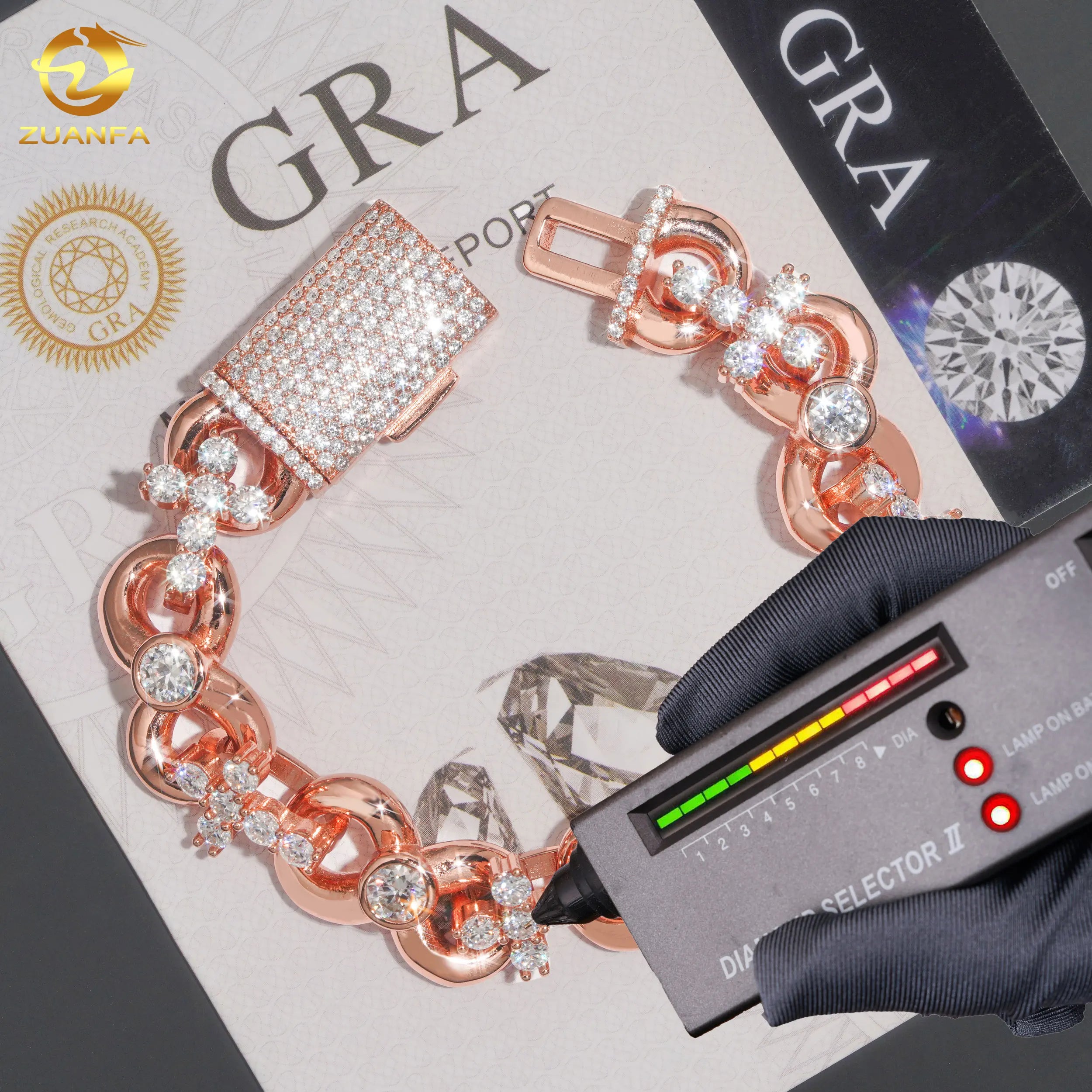Zuanfa Jewelry Iced Out Hip Hop Jeweley Moissanite Cuban Link Bracelet 925 Silver D VVS Cross Infinite Cuban Link Bracelet