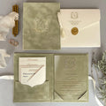 Best Sale Sage Green Velvet Envelope Wedding Invitation With Rsvp Card Acrylic Design Wedding Invitation Cards