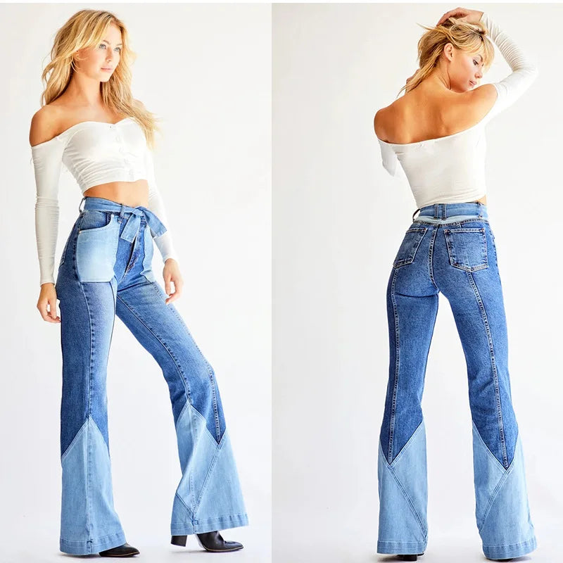 New Ladies High Waist Flare Jeans for Women Plus Size Women's Pants Trousers Blue Jean