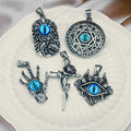 Men's Stainless Steel Vintage Demon Eye Skull Head Oxhorn Pendant Gothic Punk Blue Evil Eye Hand Diamond Pendant Cross Charm