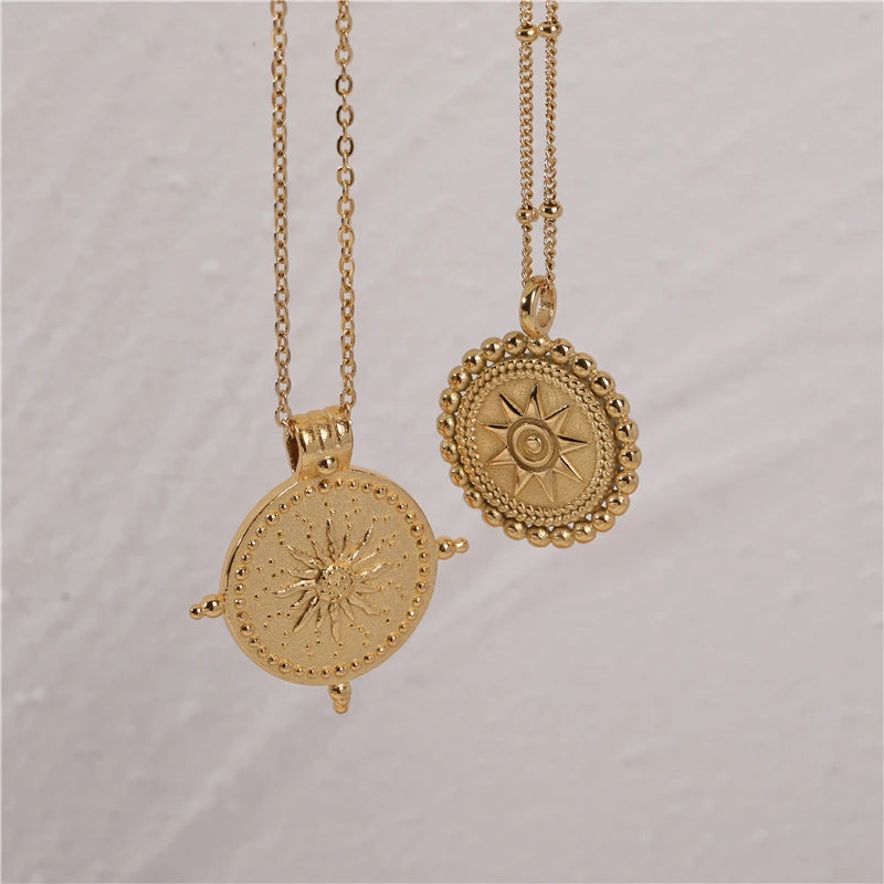 Waterproof & Tarnish Free 18K Gold Plated Star Sun Pendant Stainless Steel Necklace Fashion Jewelry MegaBDM