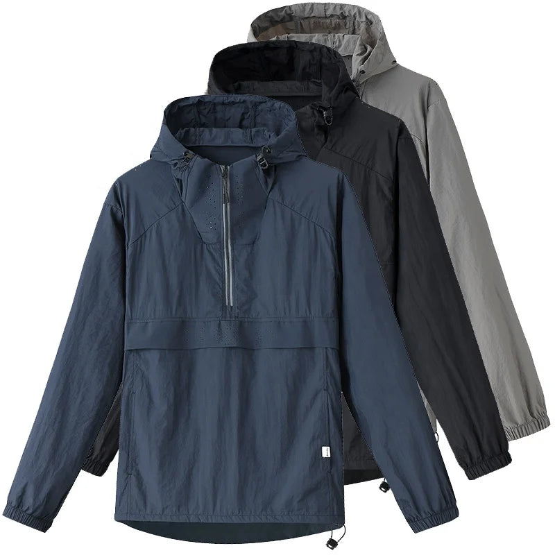 Custom Lightweight Polyester Shell 1/4 Zipper Pullover Windbreaker Hooded Anorak Jacket for Spring Season Outdoor Performance