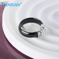 TIANZUAN Ladies Ring Ceramic Stainless Steel with 6mm Round Moissanite Waterproof Girls Ring Fashion Jewelry