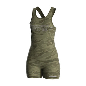 Women's Sleeveless Strap Bodysuit Athletic Cut Anti-chafe Flatlock Seam Sublimation Print for HIIT Strength Training